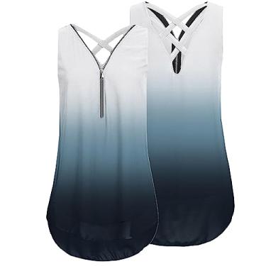 Imagem de Camiseta feminina costas nadador com estampa gráfica para sair, plus size, sem mangas, Y2K, blusa de verão, boho, colete formal, Azul marino, GG