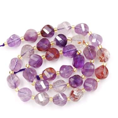 Imagem de Malahill Contas de pedra natural por atacado para fabricação de joias DIY vendidas por saco, 5 fios e um rolo de cordão interno facetado em forma de S ametista fantasma 8 mm