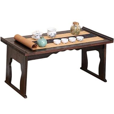 Imagem de Mesa de janela saliente quarto Kang mesa dobrável mesa baixa tatami mesa de centro pequena mesa leve e durável (cor: marrom, tamanho: 50 * 28 * 23 cm) (marrom 60 * 34 * 27 cm)