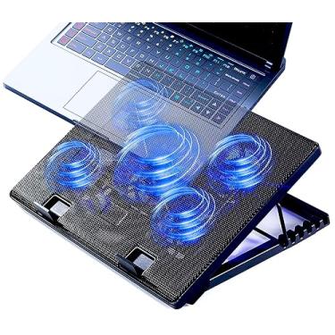 Imagem de Almofada de resfriamento para laptop de 12 a 17 polegadas Tapete de resfriamento 5 ventiladores silenciosos luzes LED e 2 portas USB 2.0 suportes ajustáveis Suporte para laptop Ângulo de altura