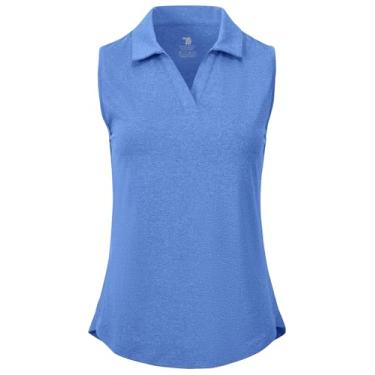 Imagem de BGOWATU Camisetas polo femininas sem mangas com gola V e gola V, FPS 50+, secagem rápida, leve, Azul escuro, XXG