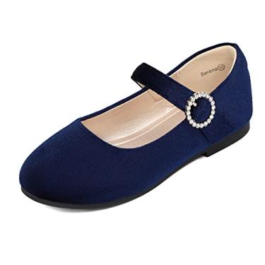 Imagem de PANDANINJIA Sarena sapato social feminino strass florista bailarina sapatilhas de balé Mary Jane festa de casamento sapatos escolares para crianças pequenas crianças grandes, Camurça azul-marinho, 8