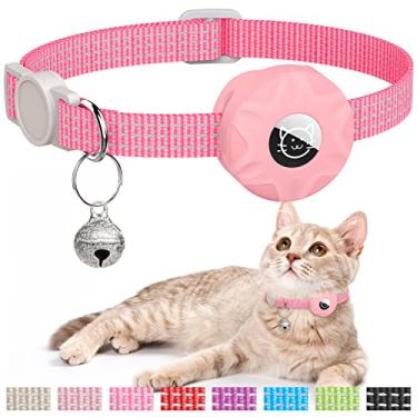 Imagem de Coleira para gatos Apple AirTag, rastreador GPS com suporte refletivo e sino, leve para gatos e gatinhos (rosa)