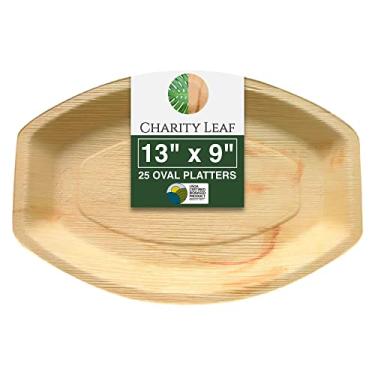 Imagem de Charity Leaf Bandejas descartáveis de folha de palmeira de 33 cm x 23 cm (25 peças) Travessas de servir como bambu, tábuas descartáveis, louça ecológica para casamentos, bufê, eventos