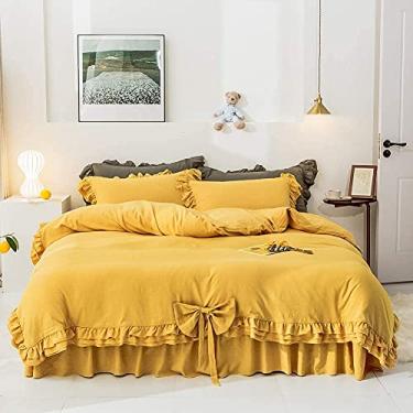 Imagem de Jogo de lençol de cama com estampa geométrica, 4 peças, algodão, poliéster, capa de edredom – 100% macio (um solteiro)