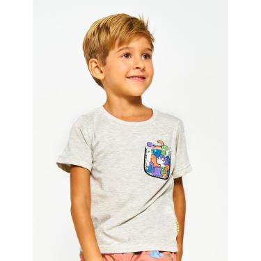 Imagem de Infantil - Camiseta Menino Estampa Dino Divertido Tam 1 a 12 anos Mescla Claro  menino