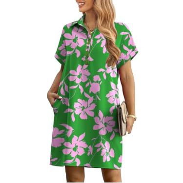 Imagem de HOTOUCH Vestido de camisa casual feminino 2024 abotoado manga curta verão vestido de praia vestido solto, Estampa floral rosa, XX-Large