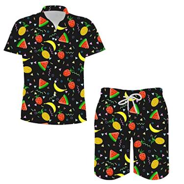 Imagem de Arssm Camisa masculina havaiana de botão e shorts com estampa floral de manga curta, conjunto tropical de 2 peças (GG), multicolorido, Multicolorido, XG