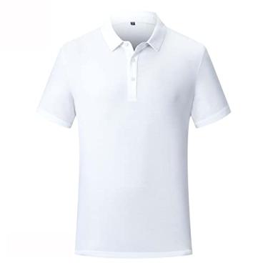 Imagem de Polos masculinos cor sólida clássico ajuste tênis camiseta leve umidade wicking seco regular ajuste estiramento colarinho verão moda(Color:White,Size:S)