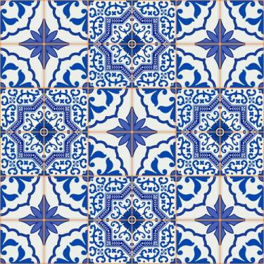 Imagem de Papel De Parede Vinílico Azulejo Português Azul E Branco Cozinha  3M -