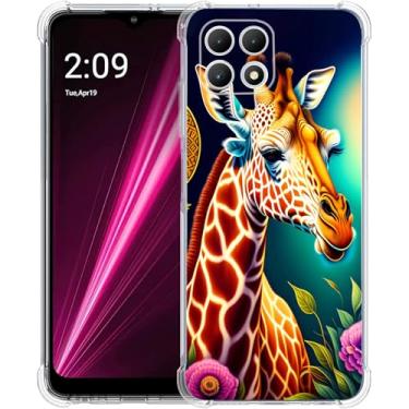 Imagem de Beaucov Capa para Revvl 7 5G, proteção contra quedas de flores de girafa à prova de choque, capa protetora de corpo inteiro resistente a arranhões para T-Mobile Revvl 7 5G