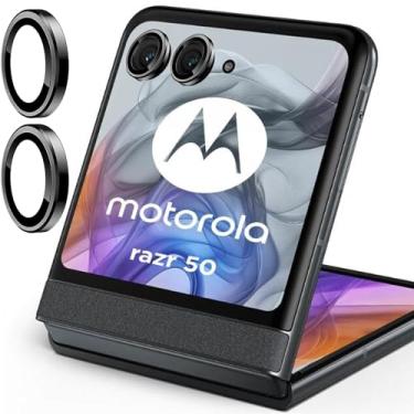Imagem de Zeking (Conjunto de 2 protetores de lente para câmera Motorola Razr 50, vidro temperado ultrafino 9H com bordas de alumínio, capa de lente de metal individual (preto)