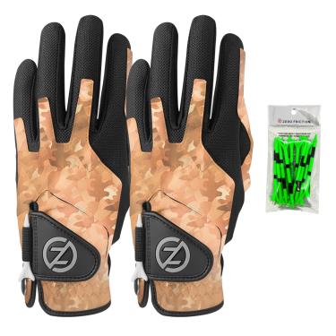 Imagem de Zero Friction Luva de golfe sintética masculina de compressão, ajuste universal, tamanho único (pacote com 2) com pacote de camisetas de golfe, camuflagem do deserto