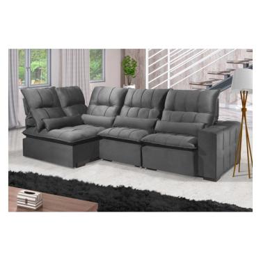 Imagem de Sofá Retrátil Reclinável ELLOA DE CANTO COM CHAISE 3.85 x 1.80m ESTILO ESTOFADOS - França Velusoft COR "CINZA"