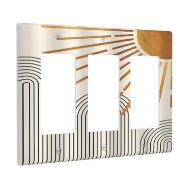 Imagem de Capas para interruptor de luz de balanço vintage vintage boho bege de meados do século 3 interruptores de luz de tomada tripla decorativa placa de parede placa frontal decorativa placa de interruptor GFCI para decoração de quarto de banheiro country