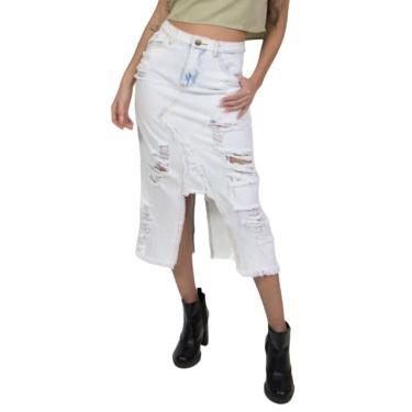 Imagem de Saia Jeans Midi Destroyed Azul Ultra Clara Lady Rock