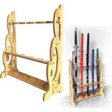 Imagem de Racks para armas de exibição de chão - Suporte vertical para Katana | Rack de exibição de espada samurai de 1 a 9 camadas Wakizashi Tanto Sword Hanger Display de suporte de espada, vara de p