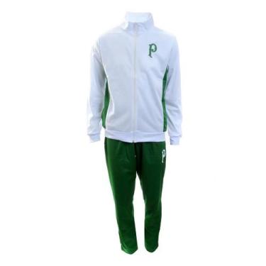 Imagem de Agasalho Conjunto Masculino Jaqueta Calça Palmeiras Helanca Branco - S