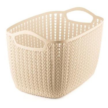Imagem de Cesto Plástico Organizador Trançado Largo Extra Grande Bege Ordene