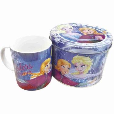 Imagem de Caneca De Porcelana Azul Na Lata Anna Elsa e Olaf Frozen 350ml - Disne