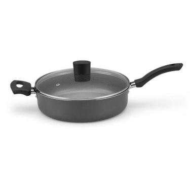 Imagem de Frigideira Funda Antiaderente Alumínio Com Tampa De Vidro Nº 24cm - Al