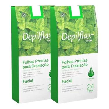 Imagem de Kit 2 Folhas Prontas Facial Depilação Cera Depilflax Hortelã 48 Unid.