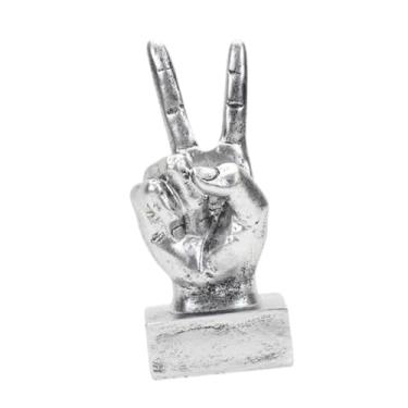 Imagem de UxicRuya Estátua Engraçada de Gesto de Mão, Figura de Mão de Resina, Escultura Criativa Decorativa de Gesto, Decoração de Mesa para Lareira E, Paz Prata, Tamanho real