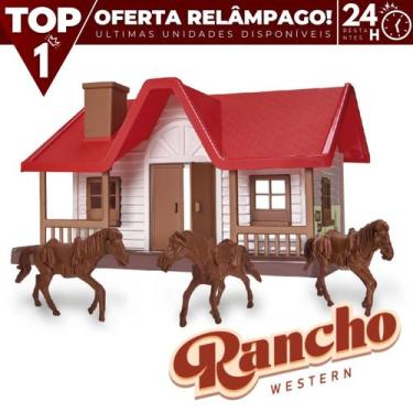 Imagem de Brinquedo Fazenda Fazendinha Cavalos Rancho Estábulo Western Faz de Co