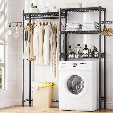 Imagem de IDEALHOUSE Prateleira de armazenamento sobre a máquina de lavar e secar - organização de lavanderia economia de espaço Prateleiras de roupas de secagem de roupa resistente altura ajustável prateleira de banheiro para decoração de casa 61,02 * 13,78 * 74,8