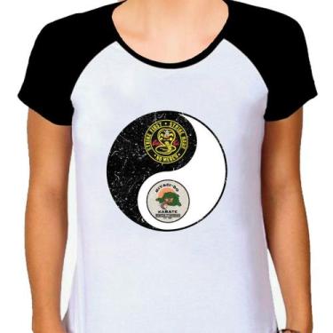 Imagem de Camiseta Raglan Feminina Branca Cobra Kai 01 - DESIGN CAMISETAS, Preto