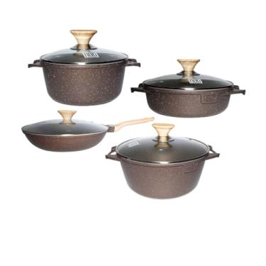 Imagem de Jogo de Panelas Indução Revestimento Antiaderente Mármore Cerâmico Classic 4 peças Marrom