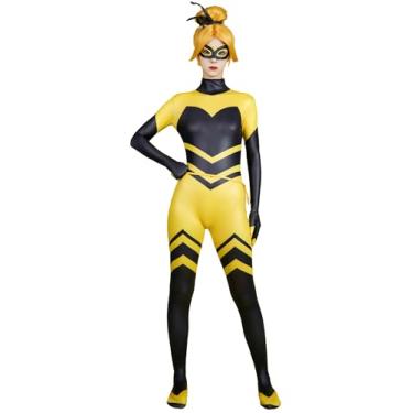 Imagem de Micotaku Miraculous Fantasia feminina oficialmente licenciada cosplay rainha abelha super-herói body amarelo e preto, Amarelo e preto., GG