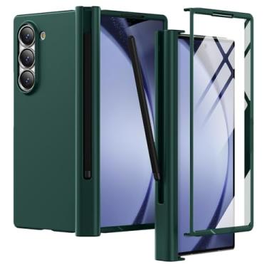 Imagem de YSLBWLE Capa para Samsung Galaxy Z Fold 5 com S Pen [protetor de tela externo embutido] Proteção de dobradiça e proteção de nível militar, carregamento sem fio para celular Z Fold 5 slim, verde
