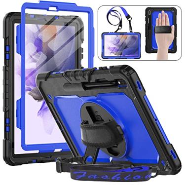 Imagem de HXCASEAC Capa para Samsung Galaxy Tab S7 FE 5G de 12,4 polegadas, protetora com protetor de tela/alça de mão/suporte para caneta S, design resistente para tablet Samsung Galaxy S7 FE - azul