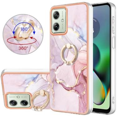Imagem de Monwutong Capa de ajuste fino para Motorola G54, capa moderna com design de mármore brilhante para meninas, lente de câmera e anel de proteção de tela, capa com suporte para Moto G54, ZHDD ouro rosa