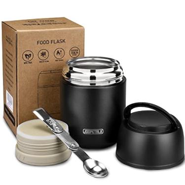 Imagem de JOOPETALK Pote térmico 500 ml em aço inox com isolamento a vácuo, com alça e colher dobrável para lancheira escolar, escritório e viagens (preto)