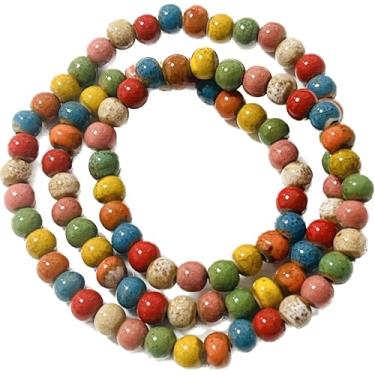 Imagem de CaChnTyche Pulseira Boho feita à mão simples estilo étnico cerâmica 3 fileiras para meninas em camadas coloridas empilháveis com contas elásticas nativas americanas boêmia hippie colar para mulheres,