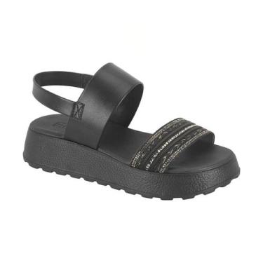 Imagem de Sandália Feminina Papete Moleca Flatform Plataforma Strass, Preto, 35