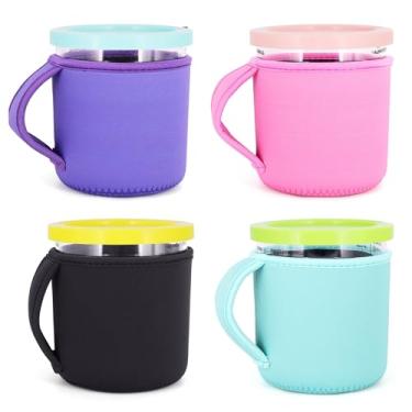 Imagem de Pacote com 4 capas de sorvete reutilizáveis de 680 g com alça, mangas isoladas de neoprene para recipientes de sorvete Ninja Creami NC501, NC500 Series Deluxe (cor sólida)