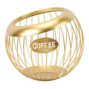 Imagem de Cesta de Arame para Suporte de Cápsulas de café, Grande Capacidade, Organizador de Cesta de Armazenamento de Cápsulas de café para Bar de café, Mesa Com (GOLD)