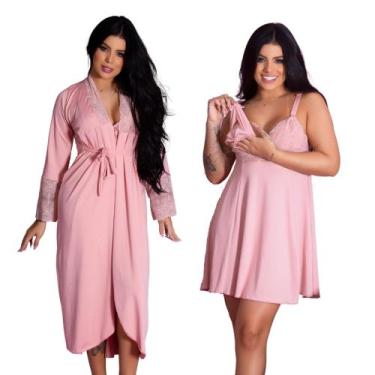 Imagem de Kit Robe Roupão Longo e Camisola Amamentação Confortável Prática Mater
