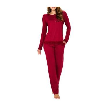 Imagem de Pijama Longo Podiun 245115 Feminino com Renda Viscolycra T. P/XG., G, 