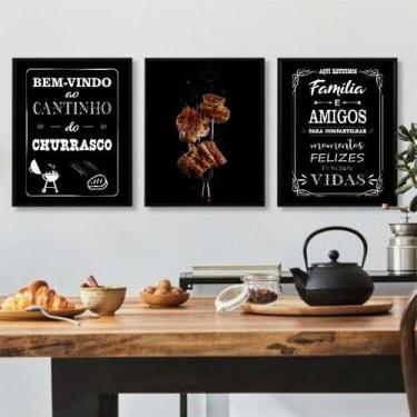 Imagem de Composição De 3 Quadros Para Cantinho Churrasco 33x24cm - com vidro - 