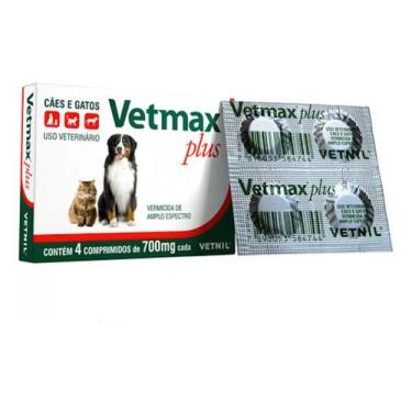 Imagem de VETNIL Vermífugo Vetmax Plus 700 Mg 4 Comprimidos