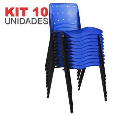 Imagem de Cadeira Empilhável Plástica Azul Translúcido Anatômica 10 Unidades - U