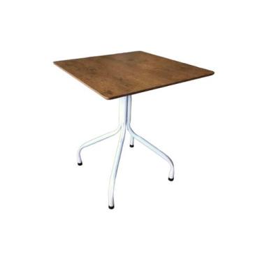 Imagem de Mesa Moema 70x70 Para Sorveteria Sala Restaurante Imbuia pés Branco - 