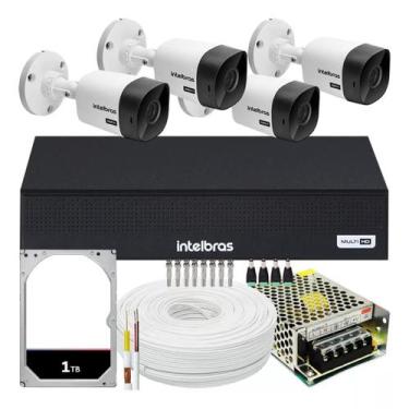 Imagem de Kit Cftv Intelbras 4 Cameras Segurança Vhl 1120b dvr 4ch full hd ip 1t