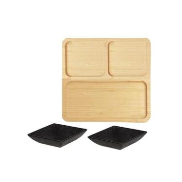 Imagem de Petisqueira Bambu Divisoria Tigelas Preta Quadrada ECO 3un - YOI