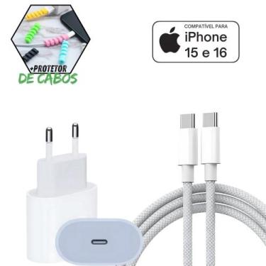 Imagem de Carregador Completo PD Compativel iPhone 15 16 Fonte 20w + Cabo Usb C 
