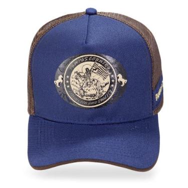 Imagem de Boné Peão Sertanejo Telinha Marrom Azul Country Aba Curva - Pampas Cou